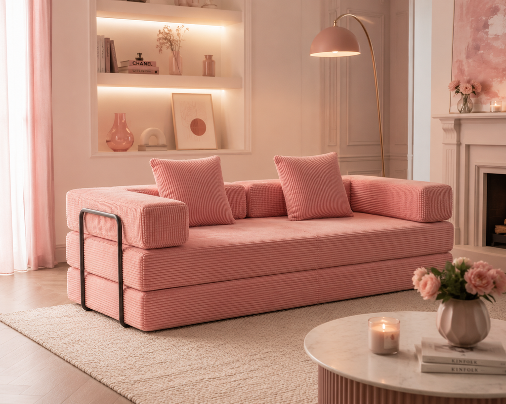 Canapé Roséa™ | Velours Côtelé & Rose Poudré