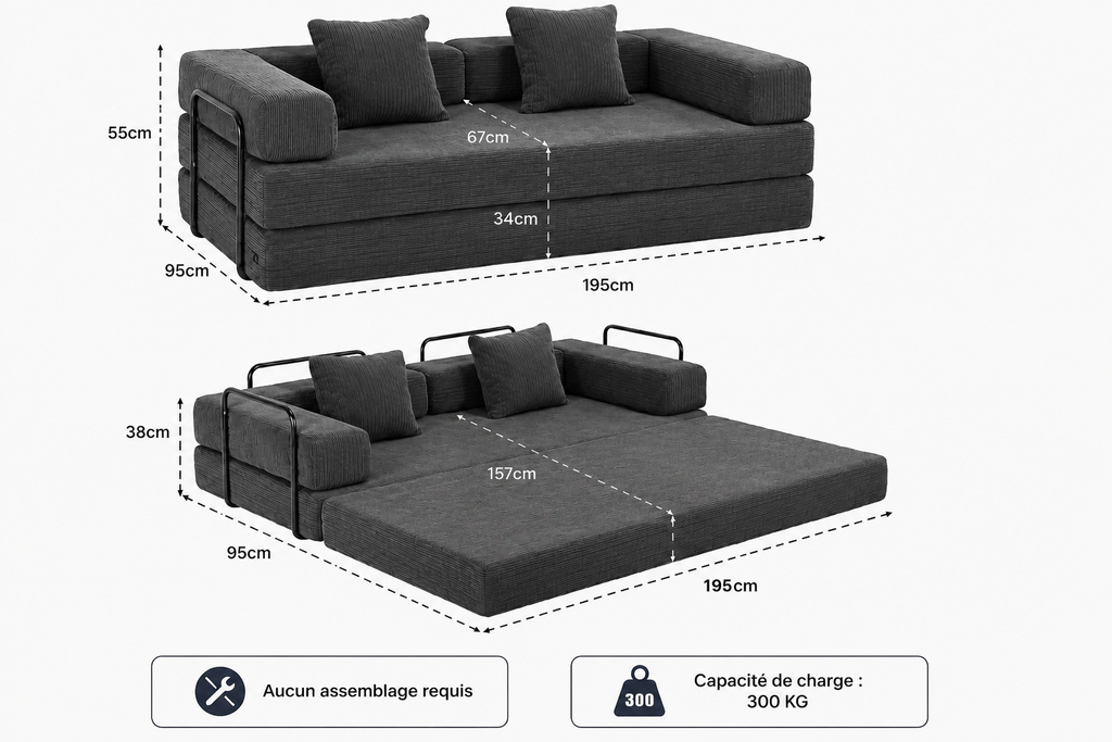 Canapé Orion™ | Relief de Velours & Gris Graphite