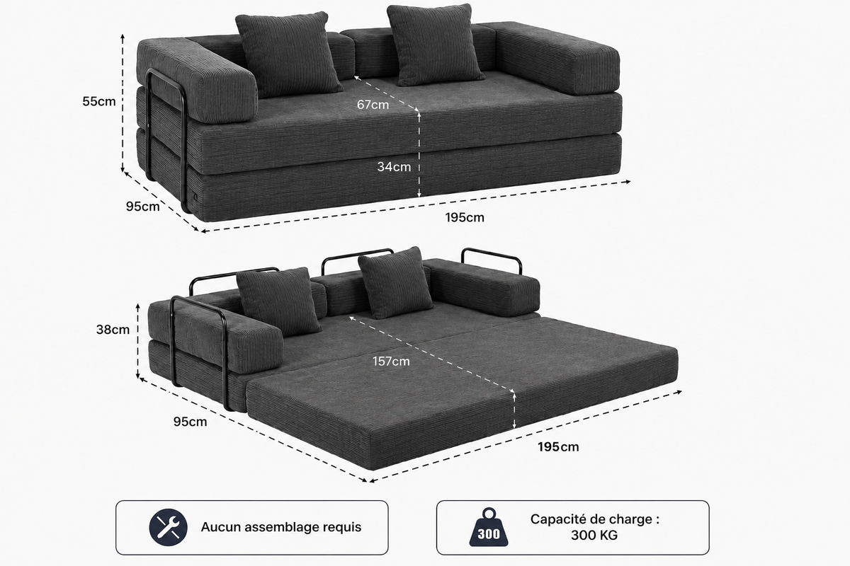 Canapé Orion™ | Relief de Velours & Gris Graphite