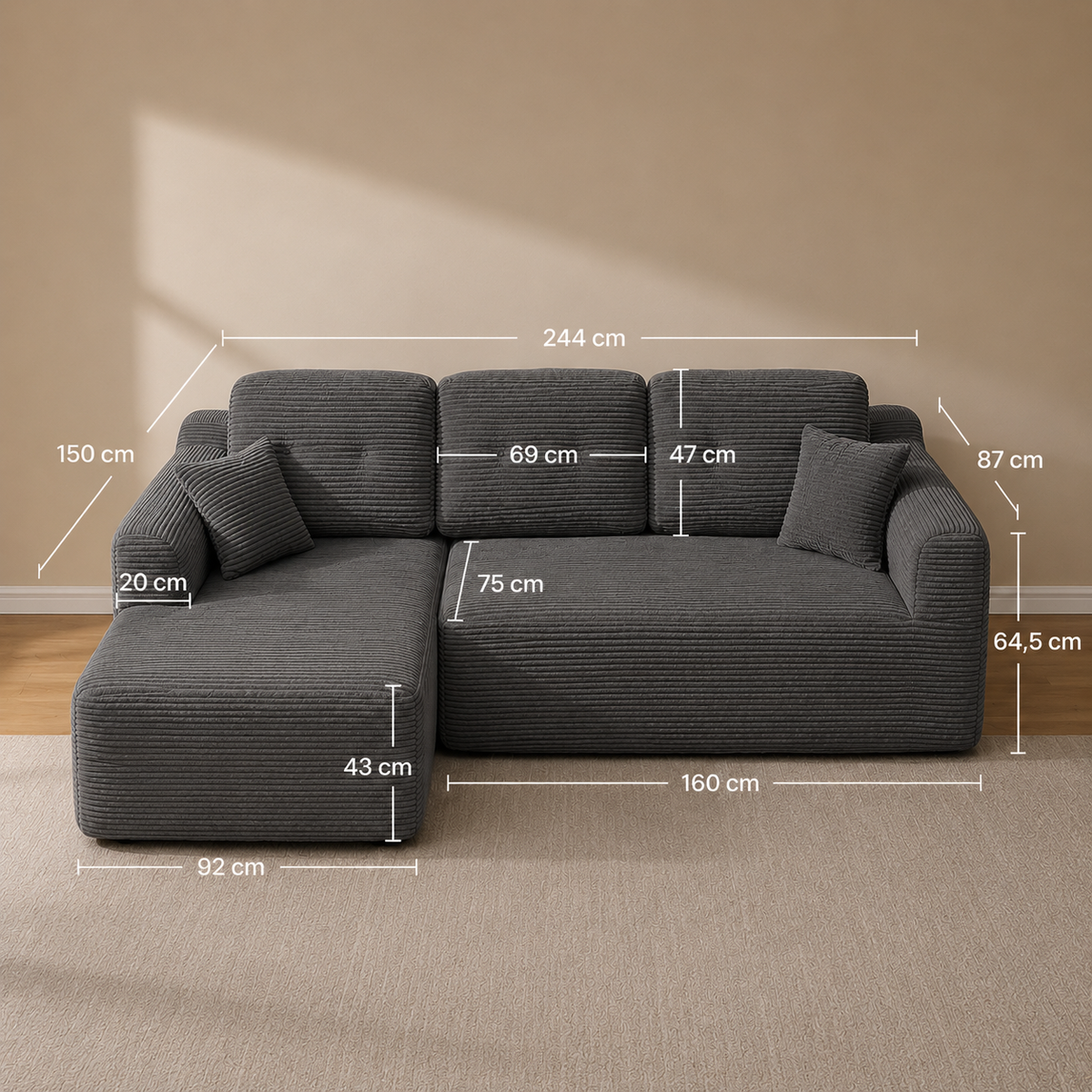 Canapé Alrik™ | Horizon de Velours & Gris Basalte